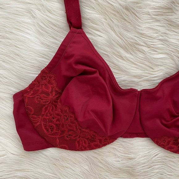 Olga Dark Red Lace Gentle Luxury Lift Bra 42D - Picture 3 of 11